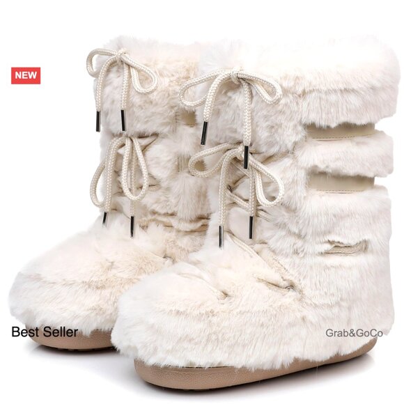 Faux Fur Snow Boots Mid-Calf Winter Boots Cozy Chic Y2K Retro Style